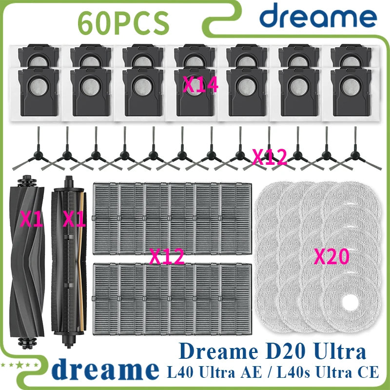 Fit For ( Dreame L40 Ultra AE / Dreame L40s Ultra CE / Dreame D20 Ultra ) Vacuum Parts Main Side Brush Filter Mop Cloth Dust Bag