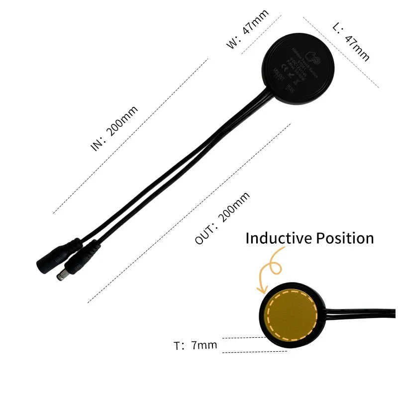 Concealable Touch-Sensitive Switch for Back 0-40mm Thick Wood Panels Brightness Adjustment 12V/24V 60W for Wooden Furniture