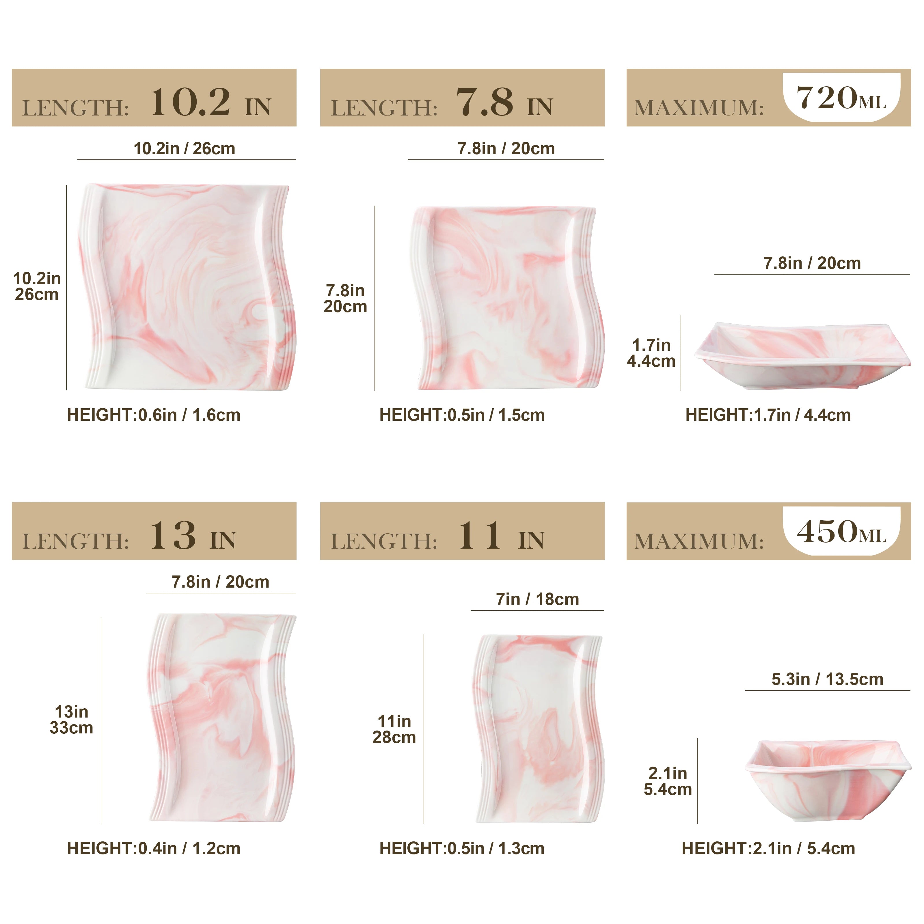 MALACASA FLORA 26-PIECE Nordic European Marble Pink Porcelain Tableware Set with Bowl,Dinner Plate,Dessert&Soup Plate Set for 6