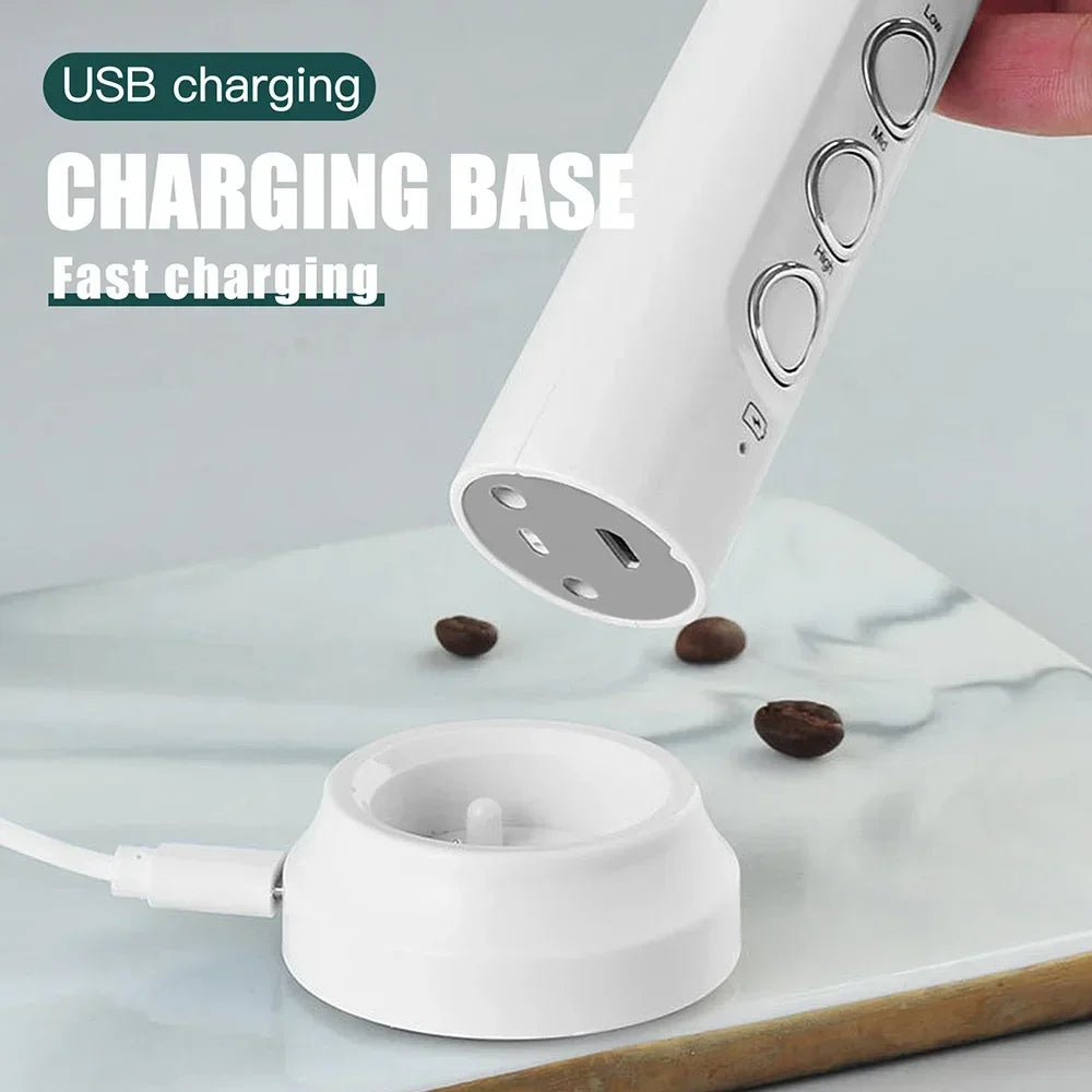 USB Rechargeable Electric Milk Frother Mini Handheld Foam Maker 3 Speed Whisks for Latte Coffee Cappuccino Stainless Steel Egg Beater Drink Mixer Hot Chocolate Blender Portable Cordless Kitchen Gadgets Tools