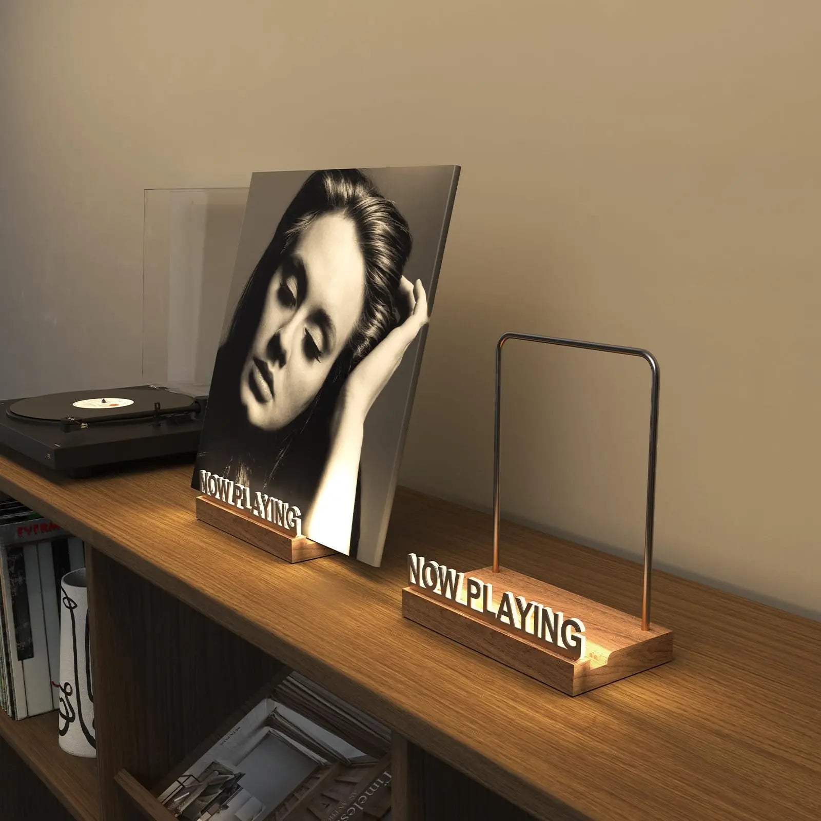 Now Playing Vinyl Record Holder Light Up Vinyl Record Display Stand with Fingerprint-Proof Acrylic Albums, Warm White Light
