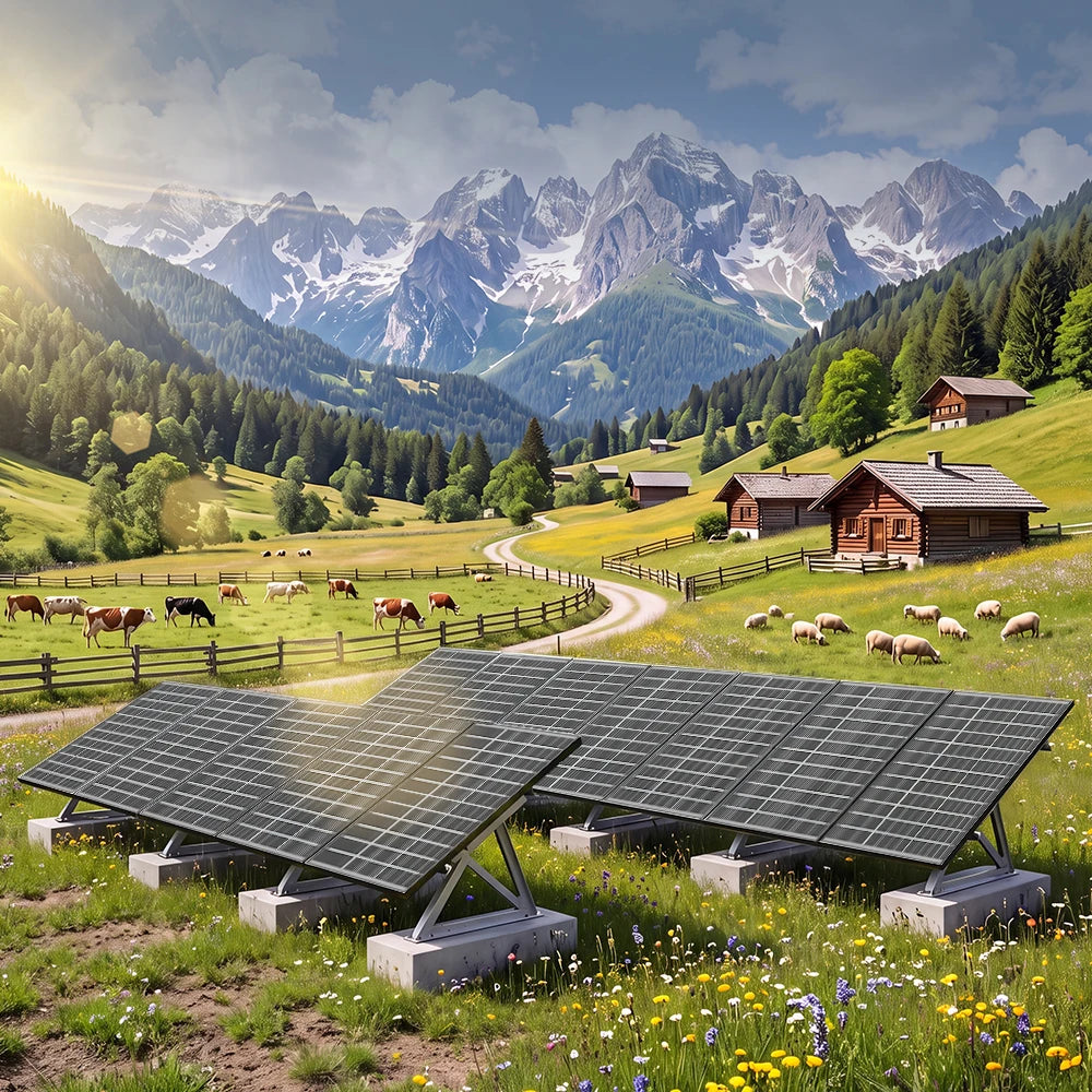 RVPOZWER Bifacial Solar Panel 16BB N-Type Mono Cells High-Efficiency PV Power for Home Rooftop Off-Grid Outdoor Camping Farm 200W/400W/800W