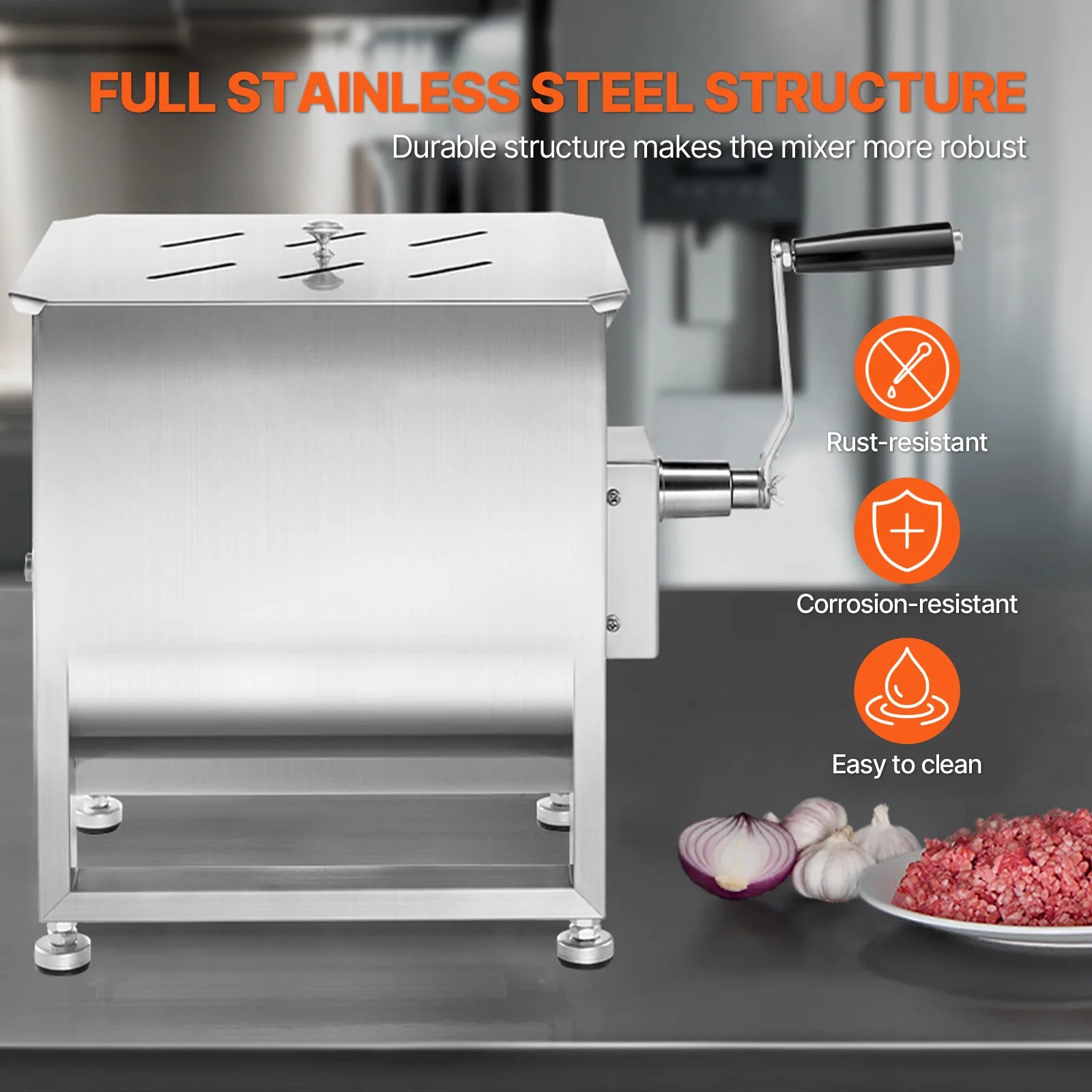 SucceBuy Manual Meat Mixer 10-60L Tank Meat Processing Equipment(Mixing Max 60LBS ) with Lid Handle Gear Reducer Hand Mixer