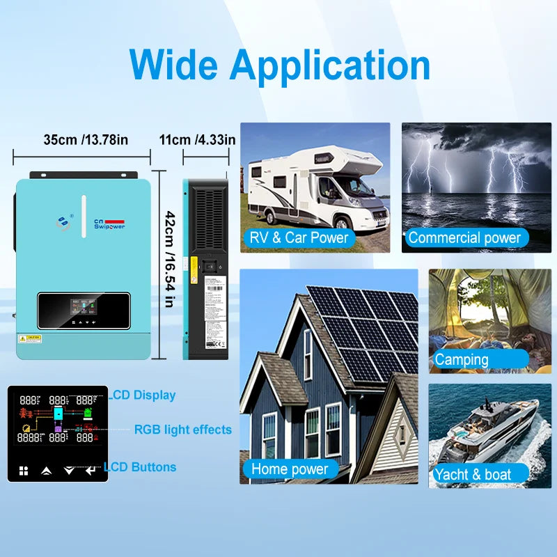 CNswipower 4000VA Solar Inverter Charger 24VDC to 120VAC 50HZ/60HZ Hybrid Inverter with 120A MPPT Technology LCD Display 3600W