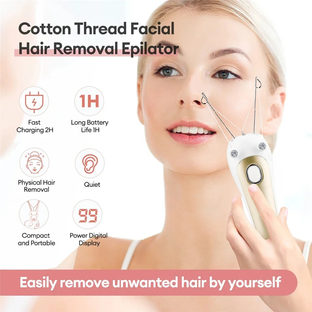 Electric Threading Epilator Women Painless Facial Body Hair Remover Cotton Thread Portable for Face Leg Arm Body Free Shipping