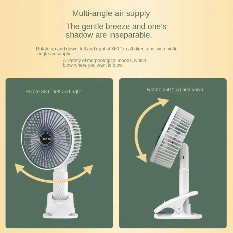 Oscillating Table Fan with Sturdy Clamp and 360-Degree Tilt Head, Rechargeable Small Fan for Desk, Powerful Airflow, Portable Air Circulator Mini Fans