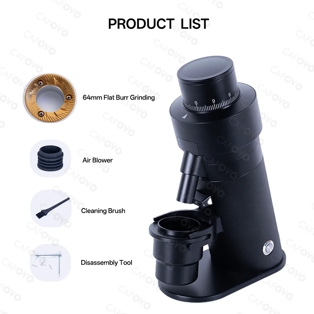 CAFOVO G564FV Variable Speed Coffee Grinder 64mm Flat Burr Coffee Bean Miller 800-1600RPM Stepless for Espresso & Filter Coffee
