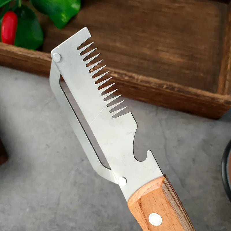 Stainless Steel Vegetable Peeler with Wooden Handle 3-in-1 Fruit Potato Peeler with Bottle Opener Kitchen Peeling Cooking Tools