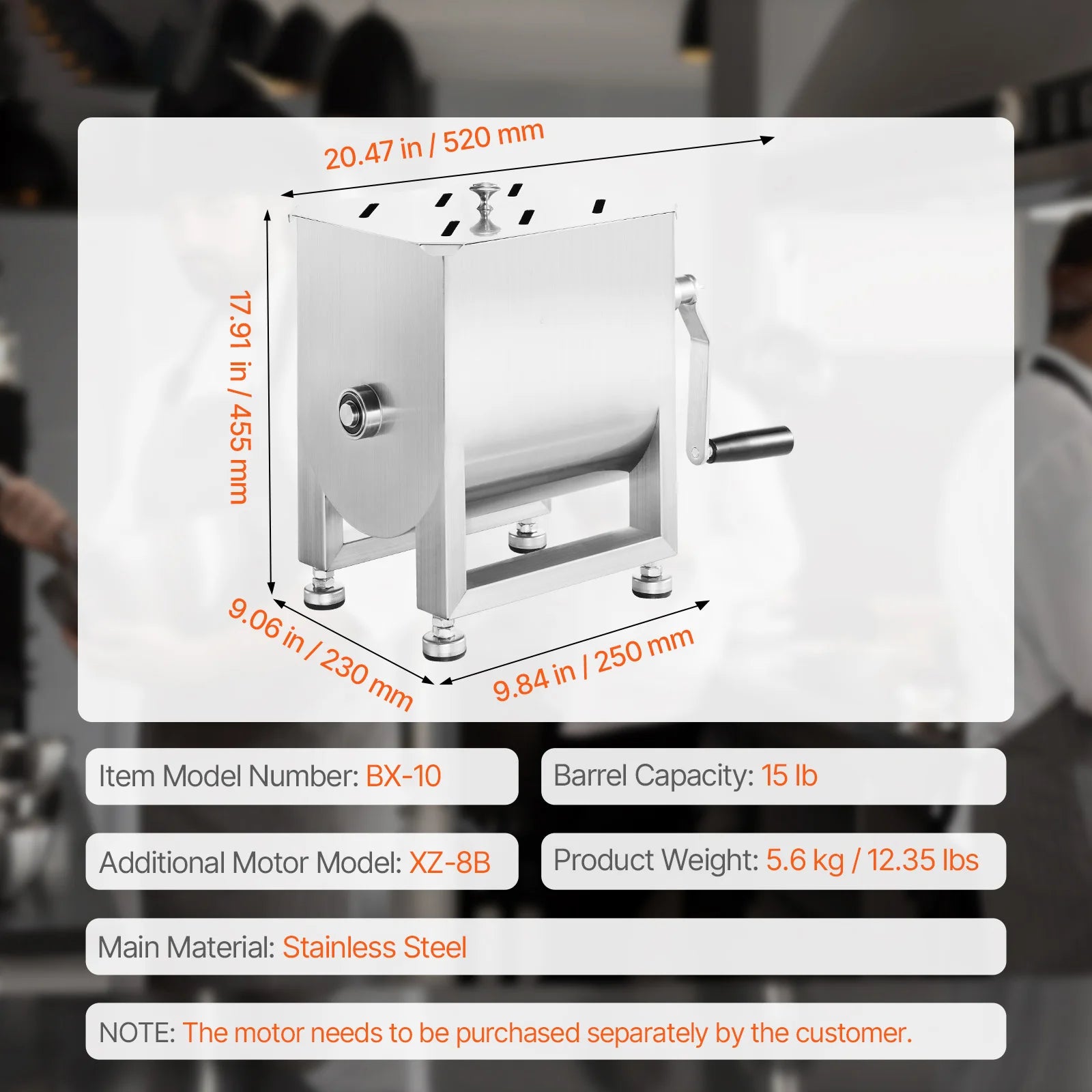 SucceBuy Manual Meat Mixer 10-60L Tank Meat Processing Equipment(Mixing Max 60LBS ) with Lid Handle Gear Reducer Hand Mixer