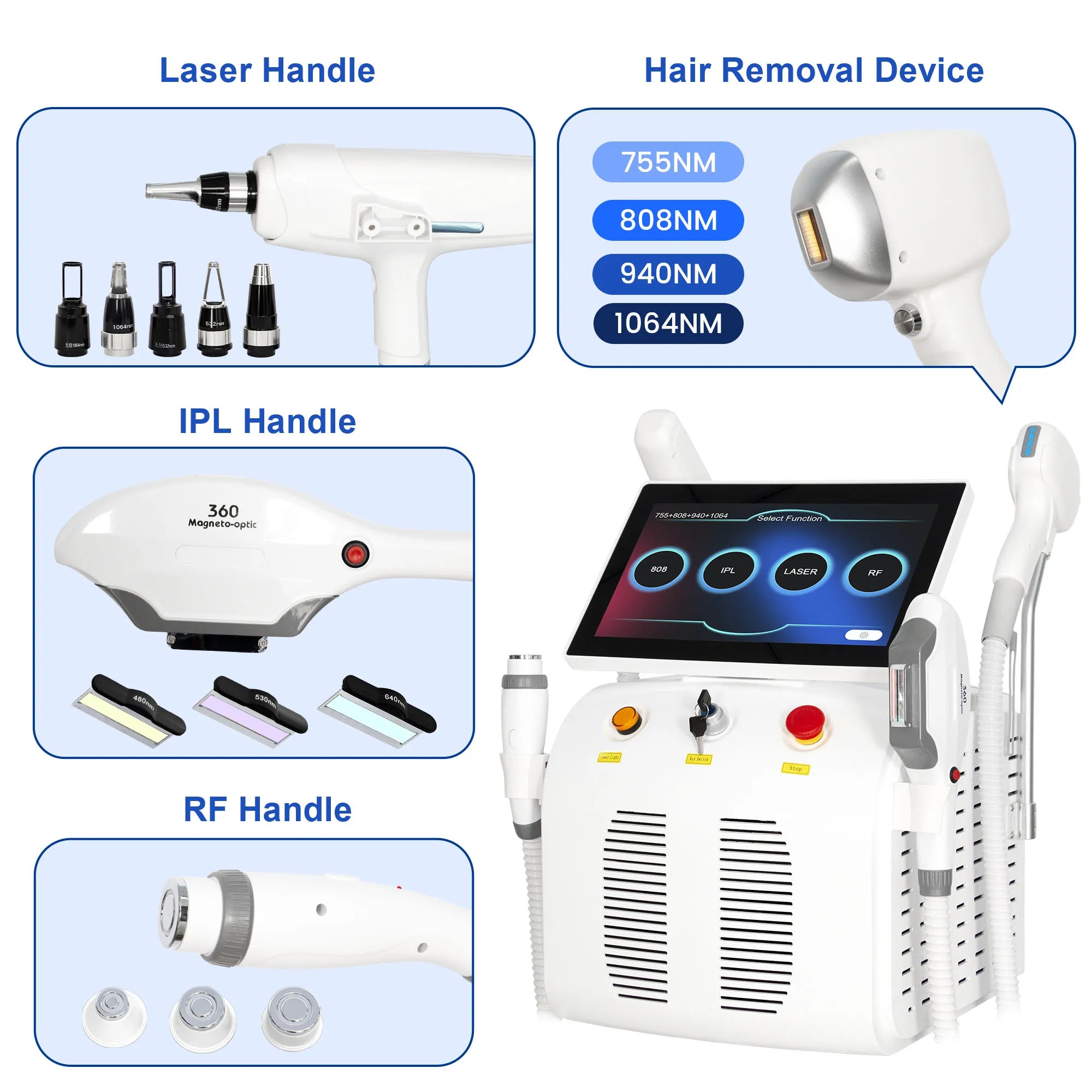 Fac 4-In-1 Soprano Titanium Hair Removal Professional Diode IPL Nd Yag Picosecond Opt Hair Removal Tattoo Removal