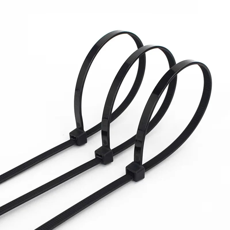 100 Self-Locking Plastic Nylon Cable Ties, 100 Black Cable Ties, Fixed Ring-Style Cable Ties, Zip-Style Fasteners, Nylon Cable Tie Set