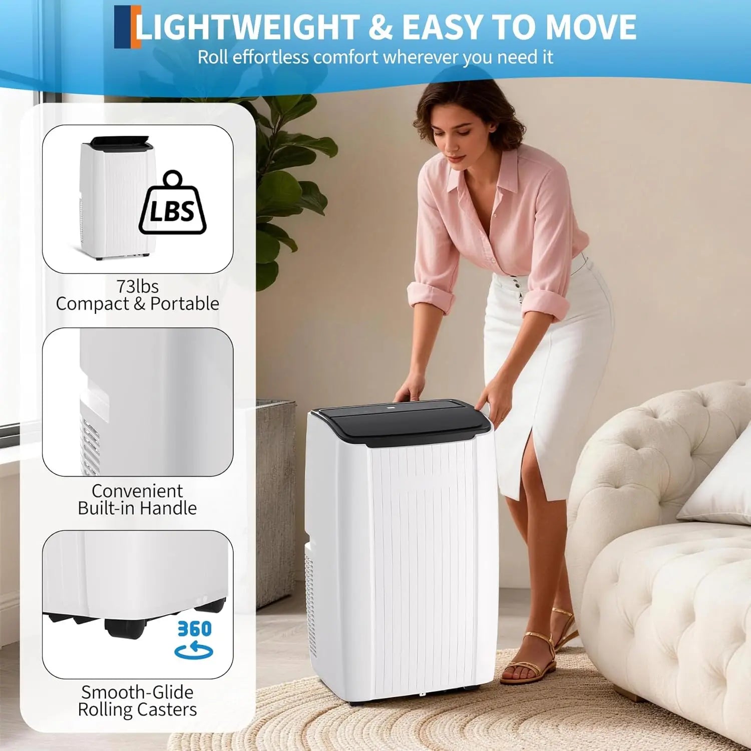 12000/14000 BTU Portable Air Conditioner, 3-in-1 AC Unit with Dehumidifier & Fan, Powerful Cooling for Large Rooms Up to 550/700 Sq.Ft, Remote Control, White