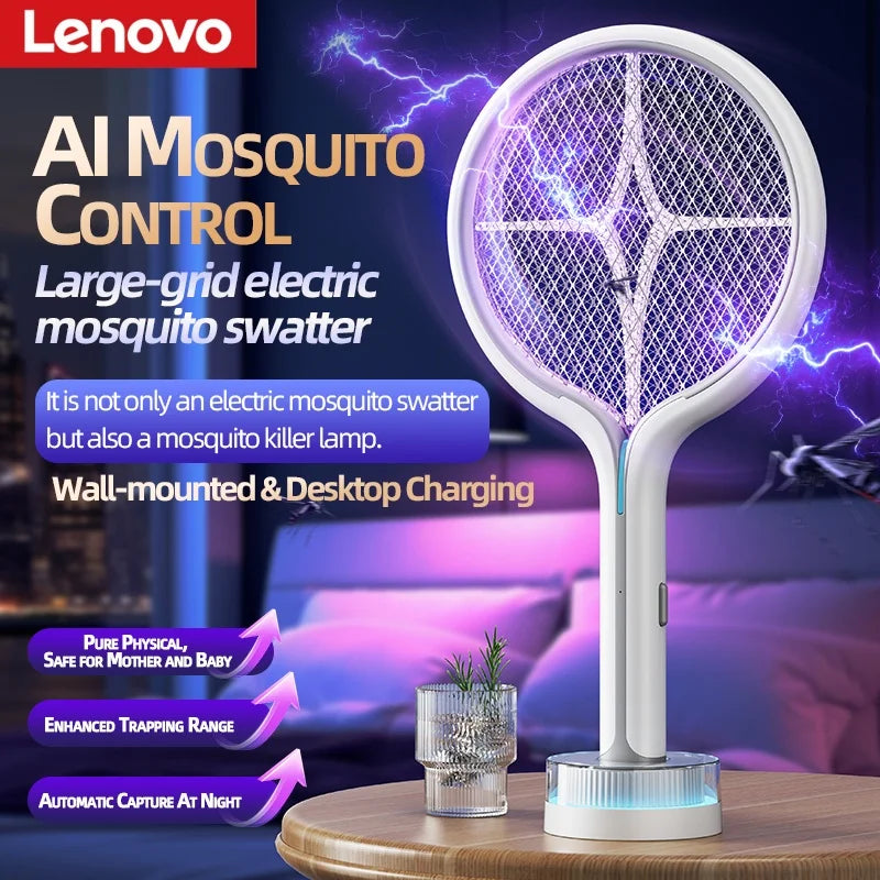 Lenovo 2-in-1 Electric Mosquito Swatter Mosquito Killer Lamp Wall Base Dualuse Rechargeable Household Automatic Mosquito Swatter