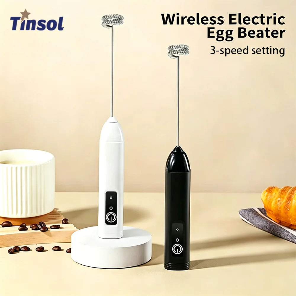 TINSOL USB Rechargeable Handheld Milk Frother, 3-Speed Coffee Milk Frother, Electric Mixer, Stainless Steel Cream Whisk