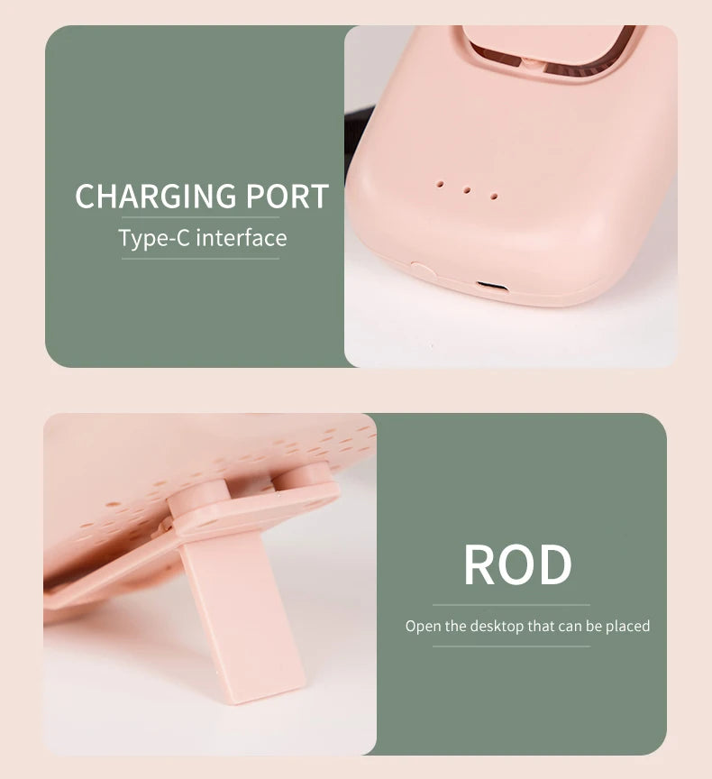 USB Rechargeable 1200mAh Portable Mini Neck Fan - Lightweight and Compact Design, Suitable for Outdoor, Dormitory, Office and Tr