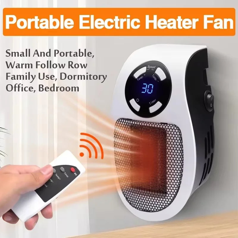 Plug In Portable Electric Heater Mini Radiator Wall Room Heater Remote Control Home Appliance Hand Warmer Machine 500W