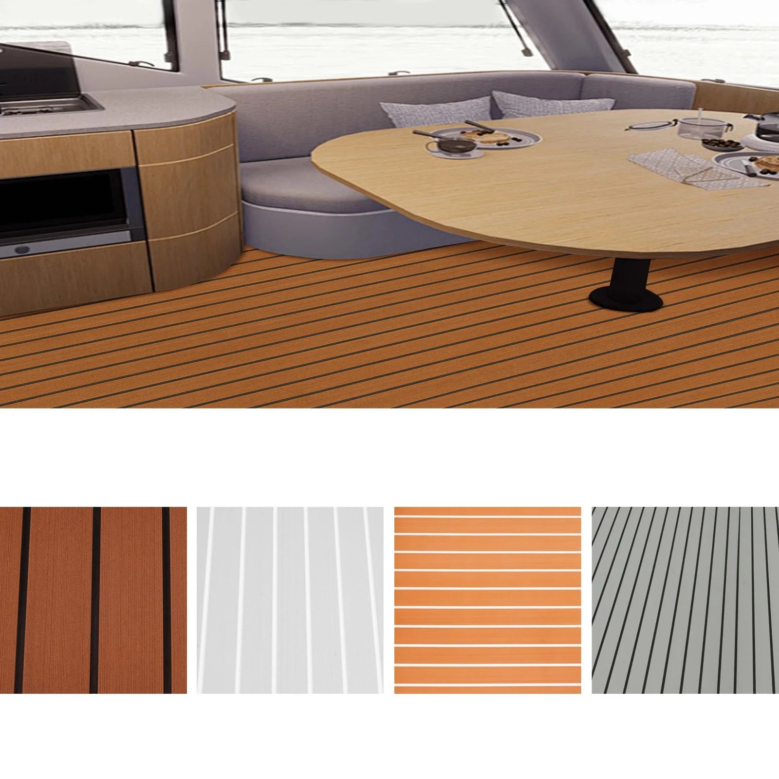 Self-Adhesive EVA Foam Floor Mat 90x240cm Faux Teak Waterproof Boat Decking RV Floor Pad 6mm Thick for Marine Caravan Home Gym