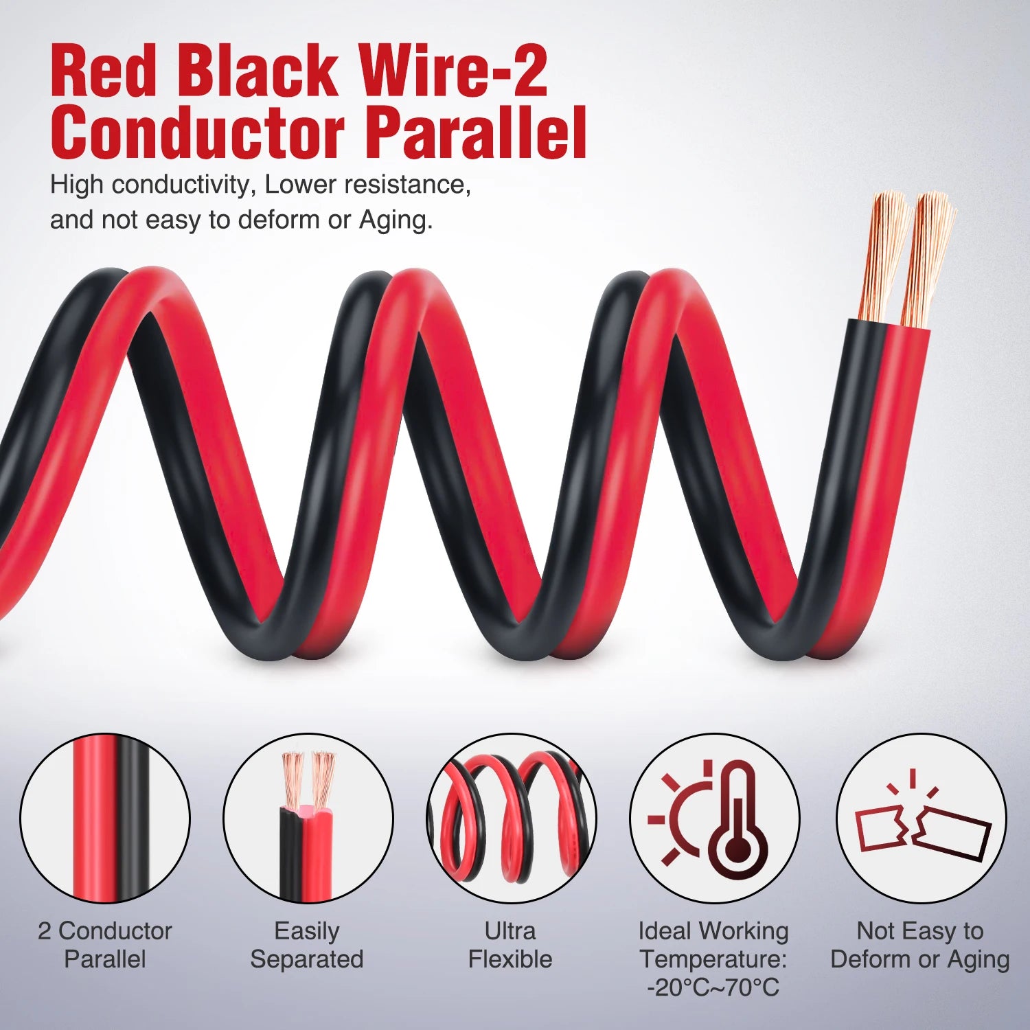 Nilight 100FT 12/14/16/18AWG Copper Clad Aluminum Wire Gauge Red Black CCA Electrical Cable 2 Conductor Parallel 12V/24V DC Flexible Extension Cords for Car Audio Radio Speaker Amplifier, Automotive Battery Cable for Subwoofe