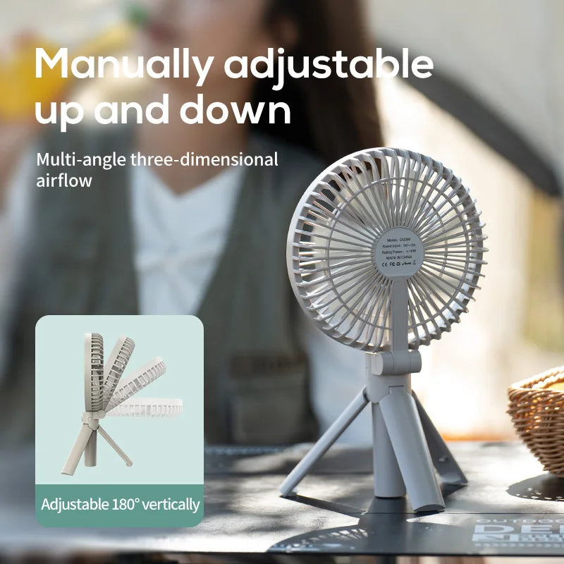 HOMEFISH Portable Handheld Rechargeable Fan LED Digital Display 180°Adjustable Rechargeable Fan 4 Speed Wind Camping Tripod Fan