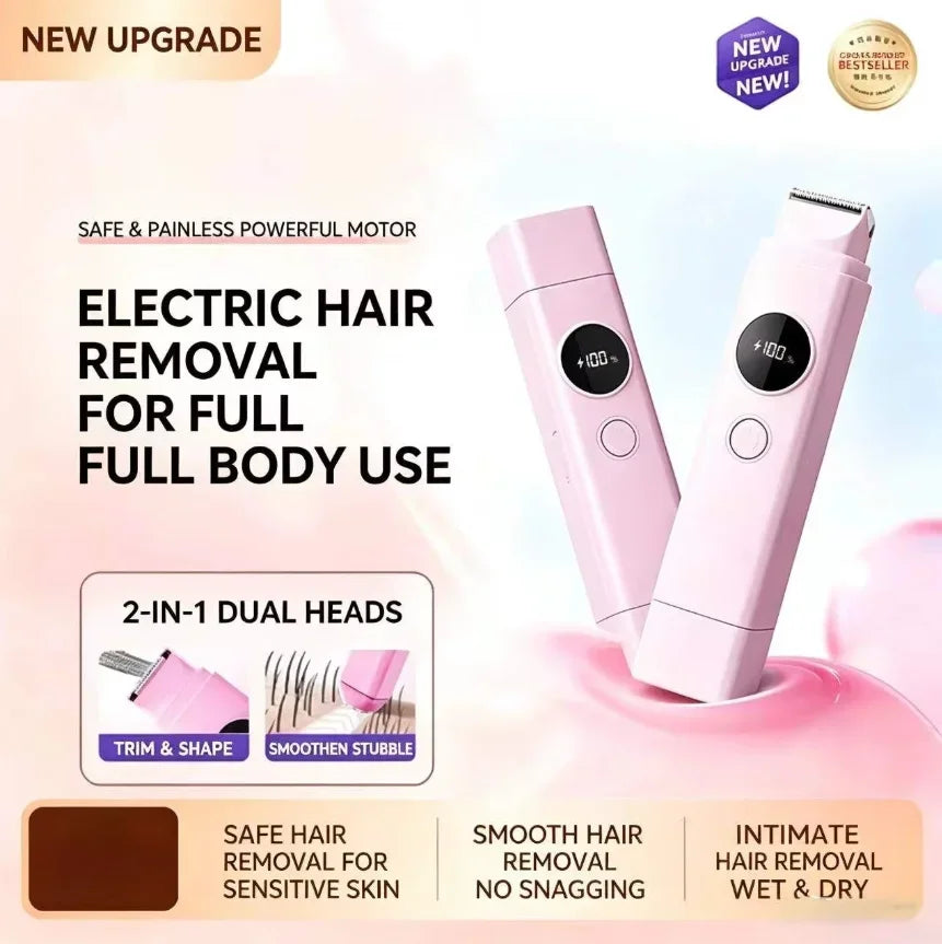 Rechargeable Waterproof DualHead Women Hair Remover Painless Electric Shaver Gentle Trimmer for Bikini Intimate Areas Whole Body