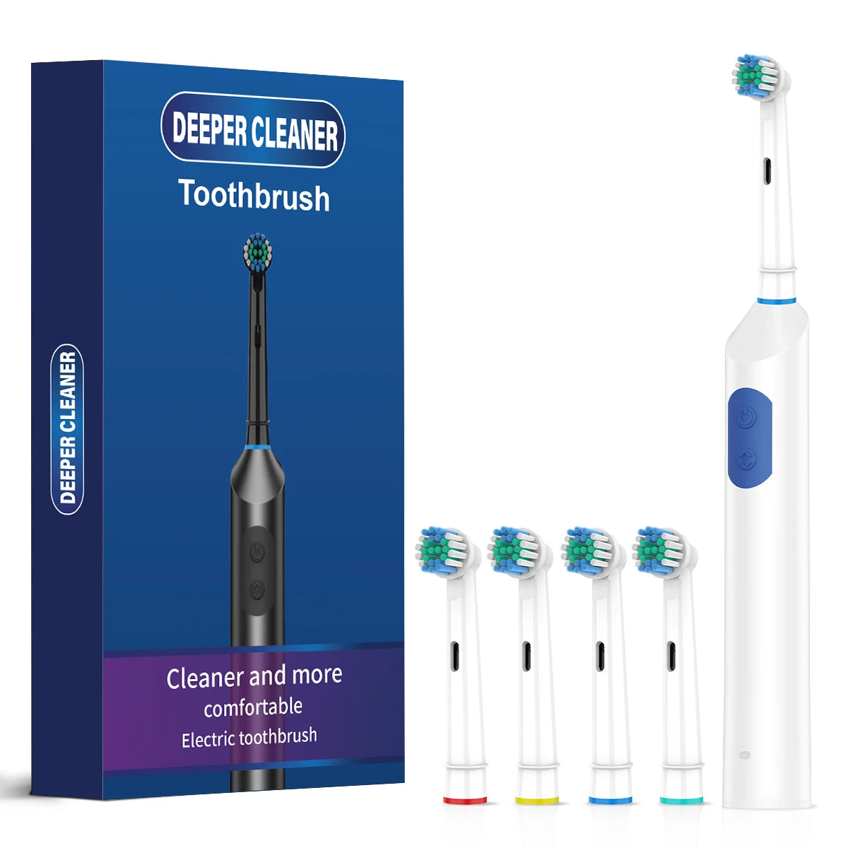 Electric Toothbrush for Adults with 5 Modes, Rotating Rechargeable Power Toothbrush IPX7 Waterproof, USB Heads for Home Travel
