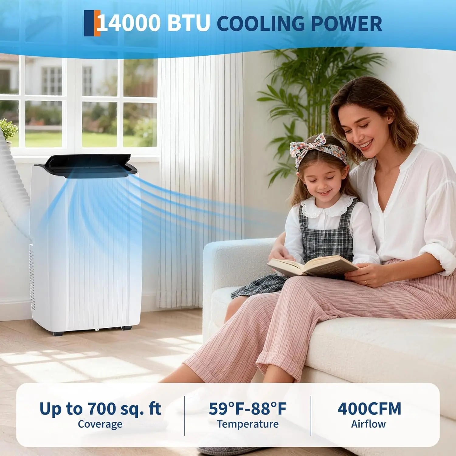 12000/14000 BTU Portable Air Conditioner, 3-in-1 AC Unit with Dehumidifier & Fan, Powerful Cooling for Large Rooms Up to 550/700 Sq.Ft, Remote Control, White