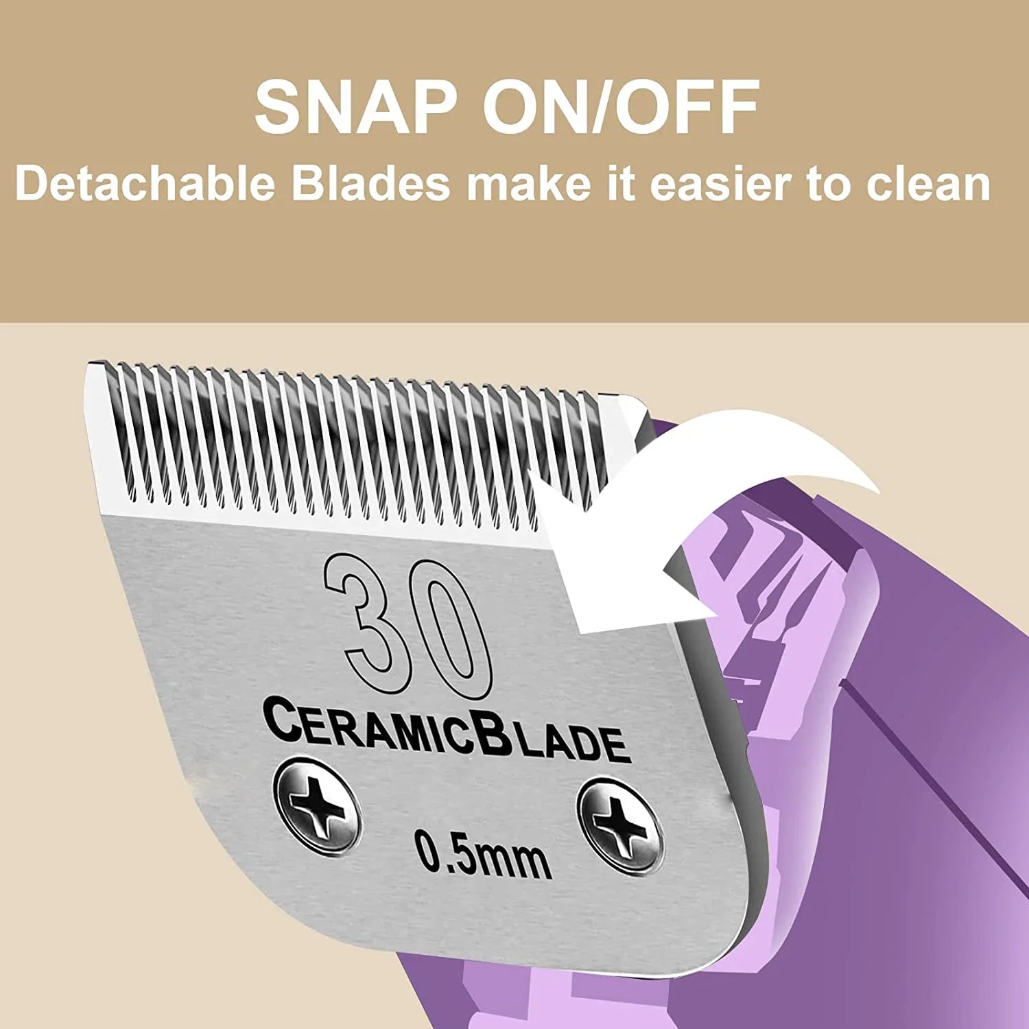 #30 Ceramic Detachable Pet Clipper Replacement Blade Compatible With Most Andis, Oster A5, Wahl KM Dog & Animal Clippers, 0.5mm