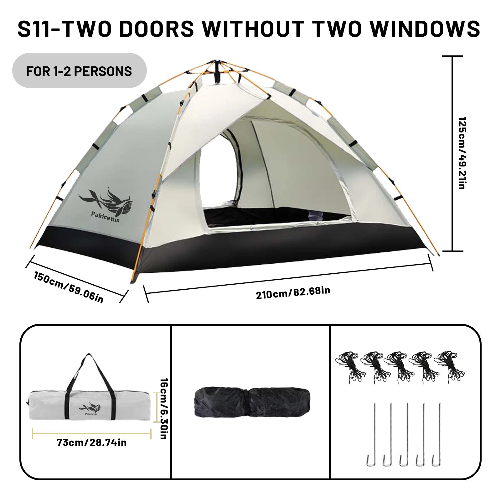 Pakicetus Instant Setup Pop-Up Tent, Waterproof Sun & Rain Protection for Camping Beach Fishing