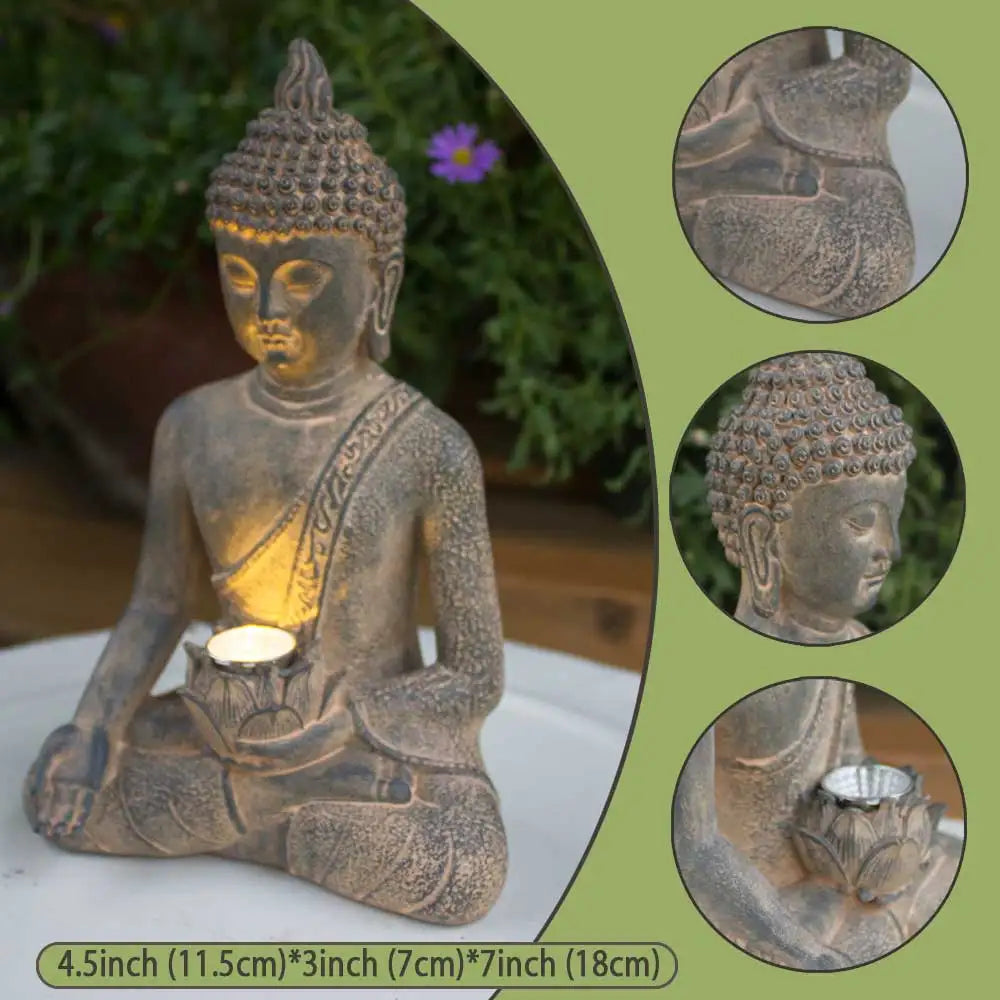 Solar Meditating Buddha Statue Garden Decoration Outdoor Lights Waterproof Zen Garden Figurines Home Patio Lawn Yard Ornaments