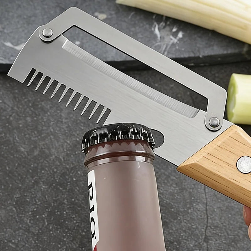 Stainless Steel Vegetable Peeler with Wooden Handle 3-in-1 Fruit Potato Peeler with Bottle Opener Kitchen Peeling Cooking Tools