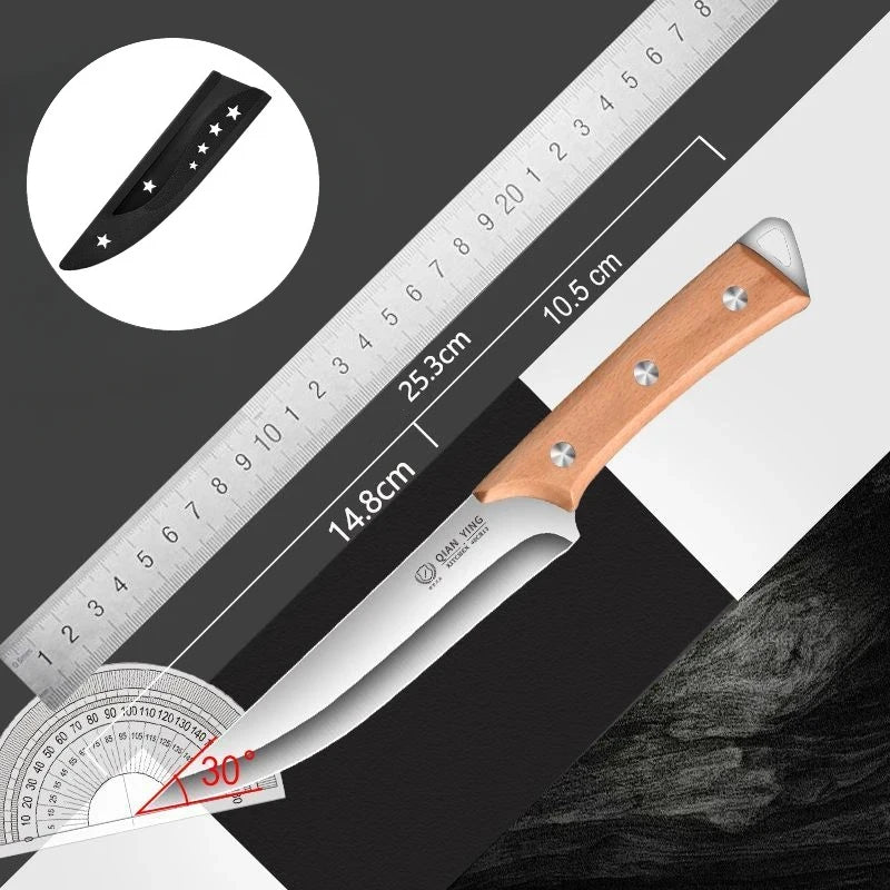 Professional forging bone removal and slicing knife set, kitchen knife with wooden handle, meat cutting knife with blade sheath