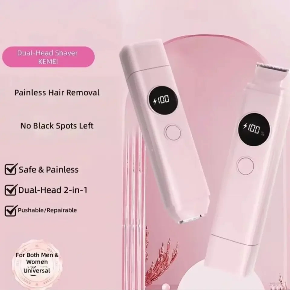 Rechargeable Waterproof DualHead Women Hair Remover Painless Electric Shaver Gentle Trimmer for Bikini Intimate Areas Whole Body