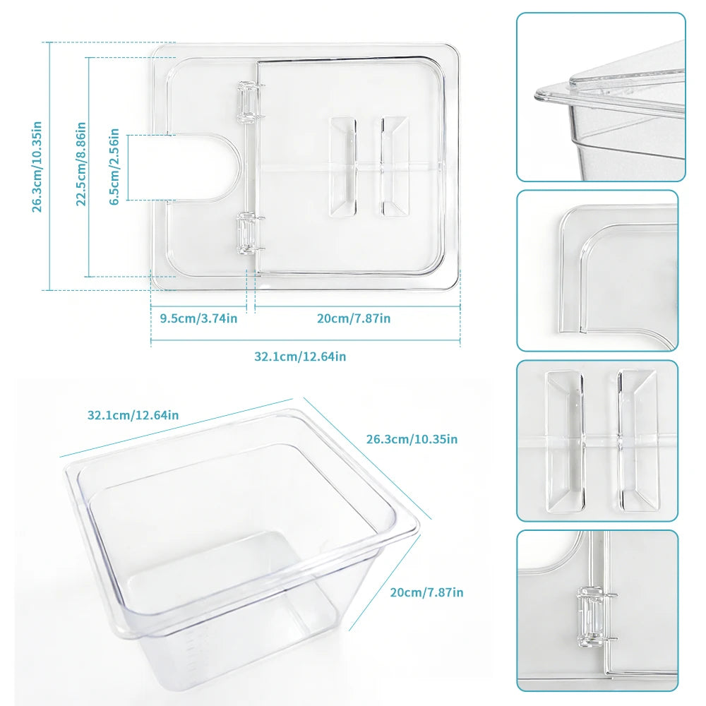 11L Multifunctional Sous Vide Container Low Temperature Slow Cooker Accessory with Foldable Lid BPA-Free Durable for Home Use