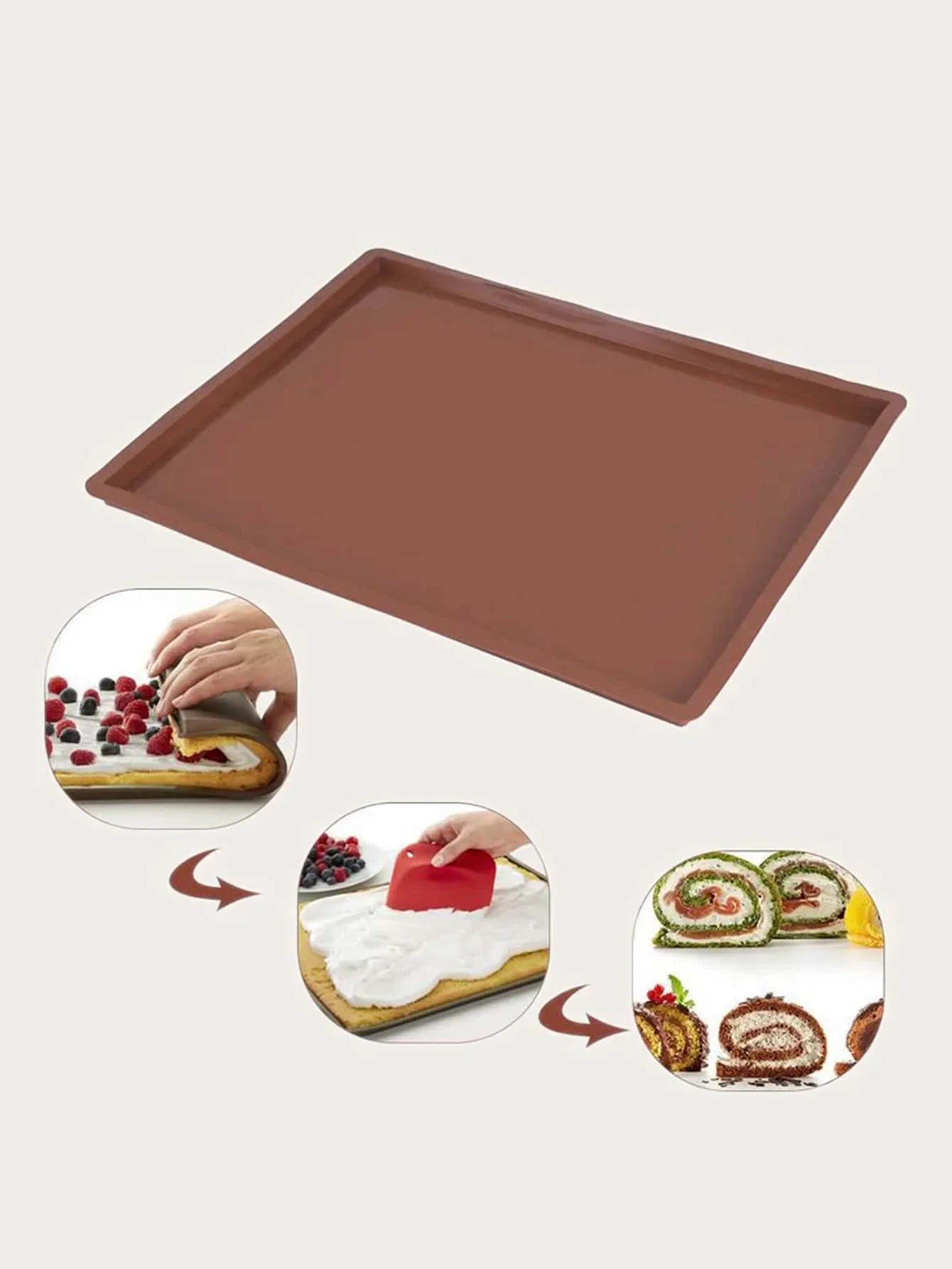 1PC  Multifunctional Silicone Cake Roll Mat Bakeware Tray Pan Painted Pad Pastry Swiss Roll Baking Mold Tool for Kitchen