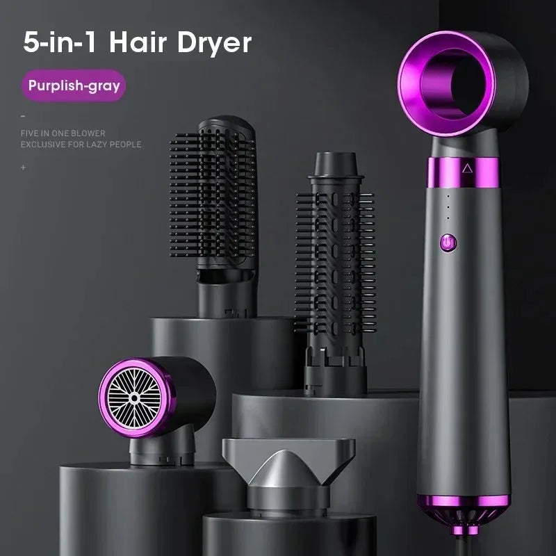 Travel Hair Dryer 5-in-1 with Straightener Curler Negative Ion Fast Drying Strong Wind 110V-220V for Home Salon Use