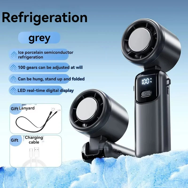 2025 Hanging Ice Pack Handheld High-speed Fan Folding 100 Speed Infinitely Adjustable Fan Portable For Outdoor Neck