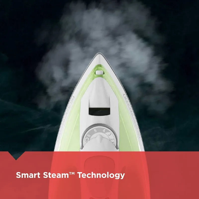 Easy Steam Iron for Clothes, Smart Steam, 1200W, TrueGlide Nonstick Soleplate, Auto Shut-Off, Anti-Drip, Green & White