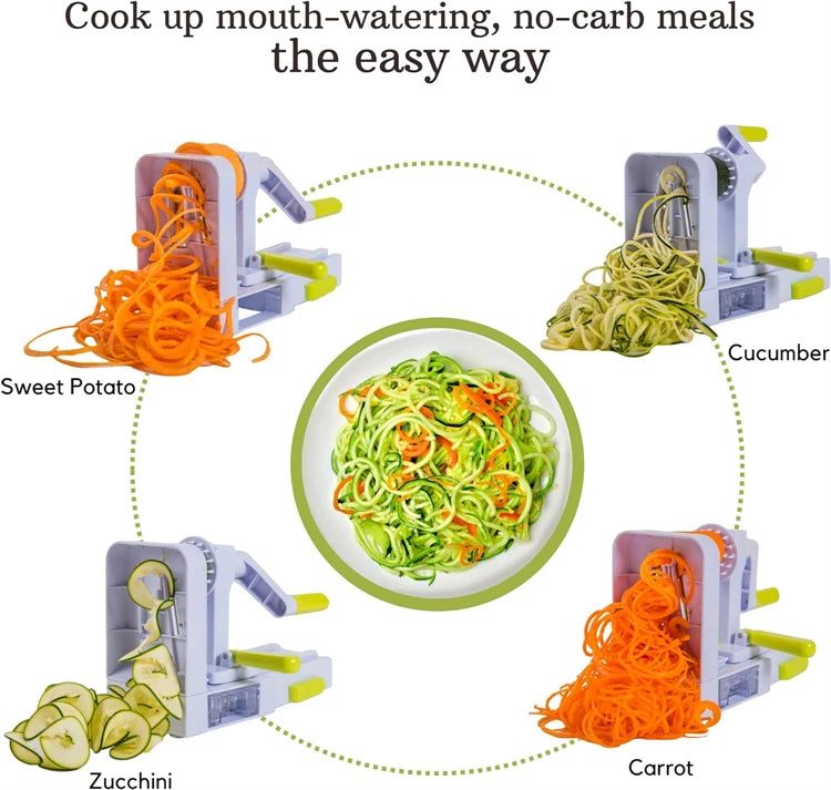 LMETJMA Vegetable Spiralizer Slicer 5 in 1 Rotary Cheese Vegetable Shredder Grater Foldable Veggie Pasta Spaghetti Maker JT319