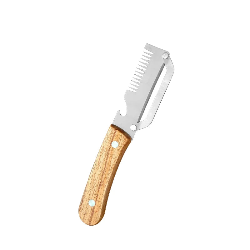 Stainless Steel Vegetable Peeler with Wooden Handle 3-in-1 Fruit Potato Peeler with Bottle Opener Kitchen Peeling Cooking Tools