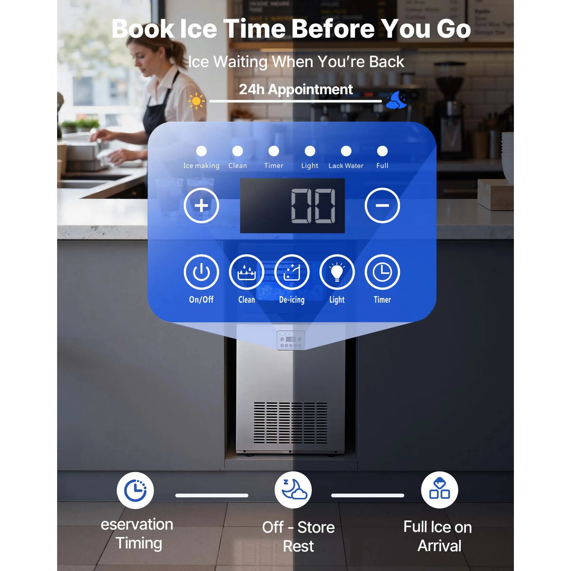 SucceBuy Commercial Ice Maker Machine 120/150 lbs/24h with 30 lbs Storage Capacity Built-in/Freestanding/Under Counter for Home
