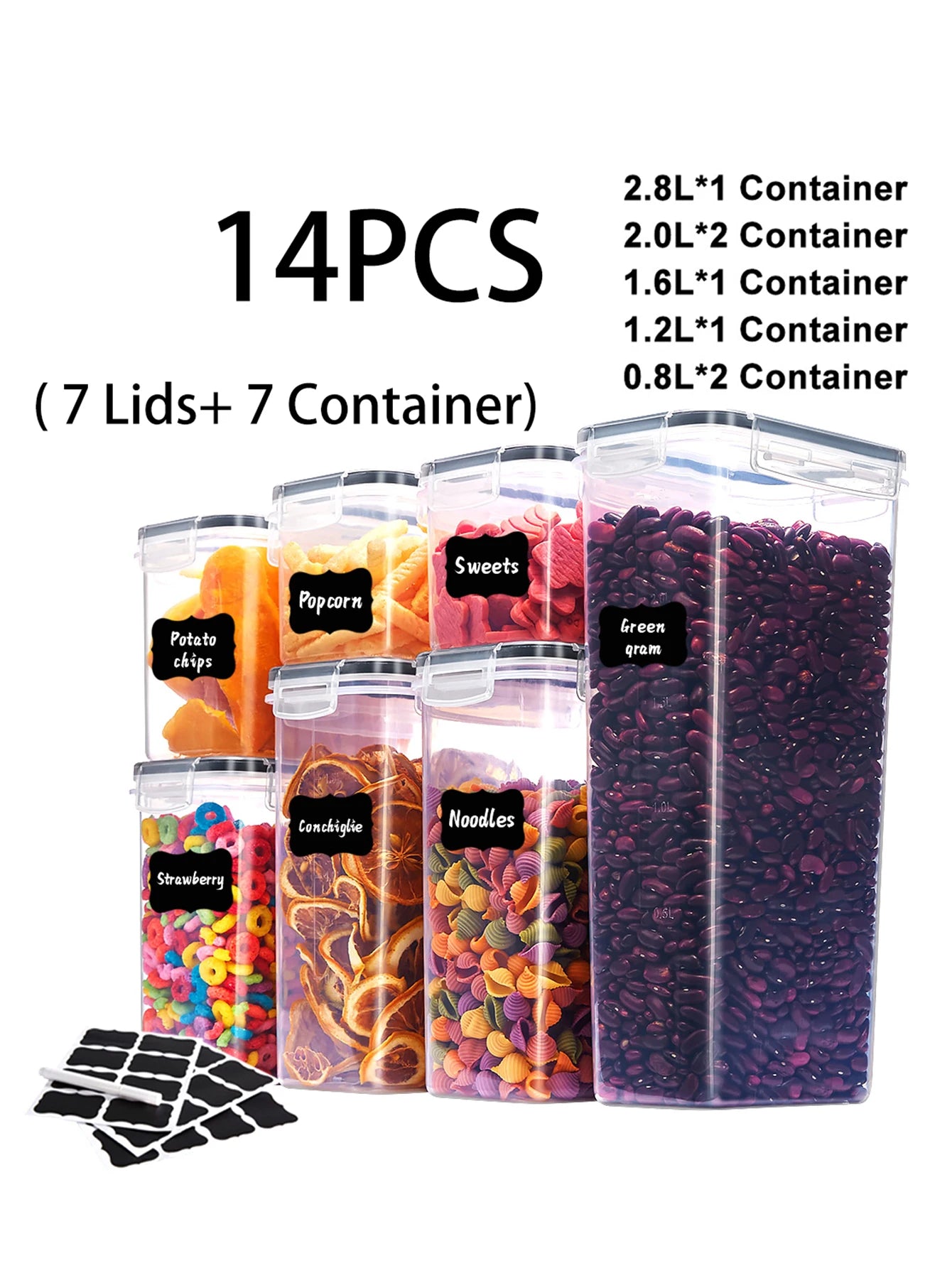 14pcs, Kitchen Gadgets, Sealed Pasta Boxes with Lids, Labels and Markings - Versatile Containers for Pasta, Dry Food,