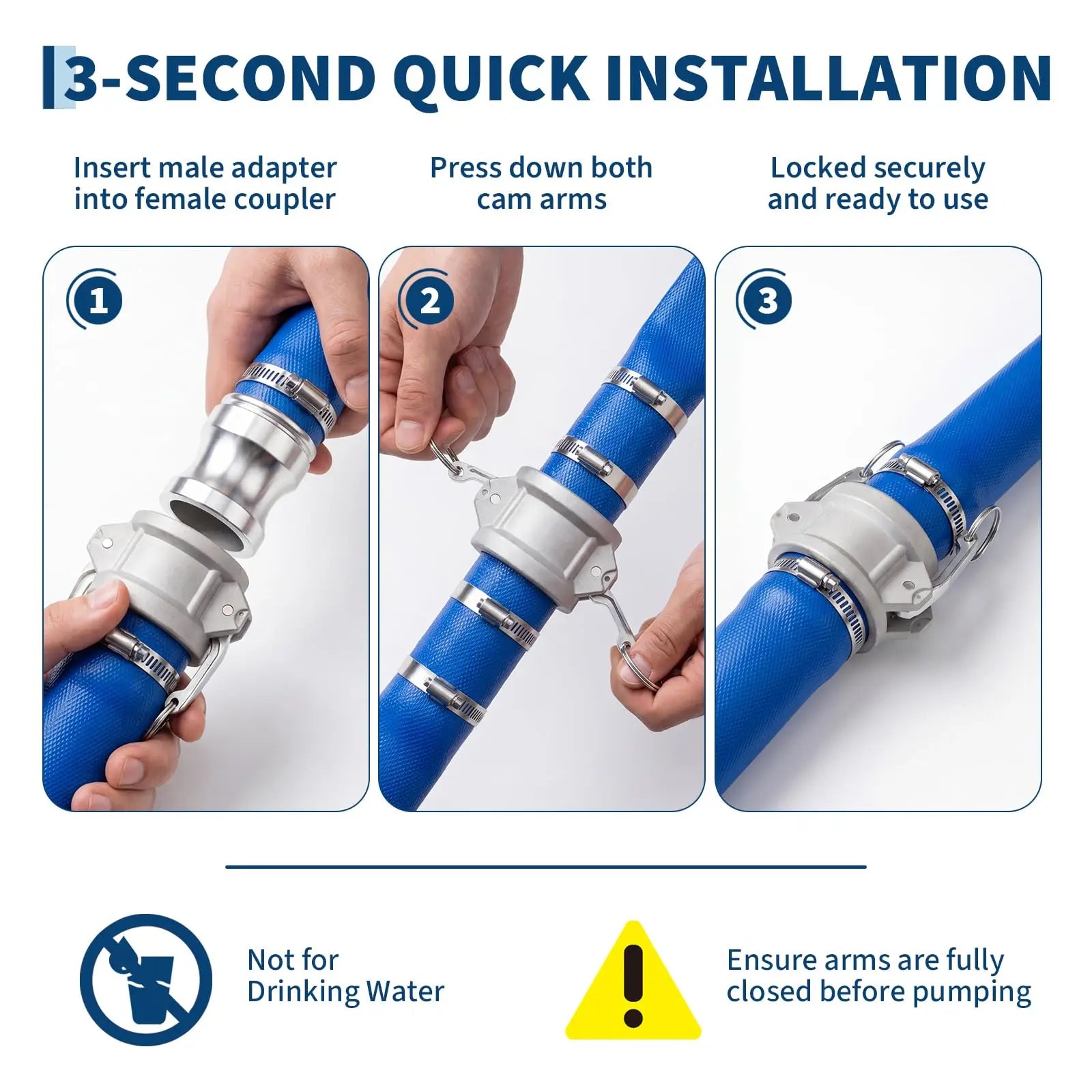 Heavy Duty Pool Backwash Hose with Aluminum Camlock Fittings or Not – Lay Flat PVC Water Discharge Pipe – Quick Connect – Kink-Resistant – 87 PSI – For Swimming Pools & Irrigation