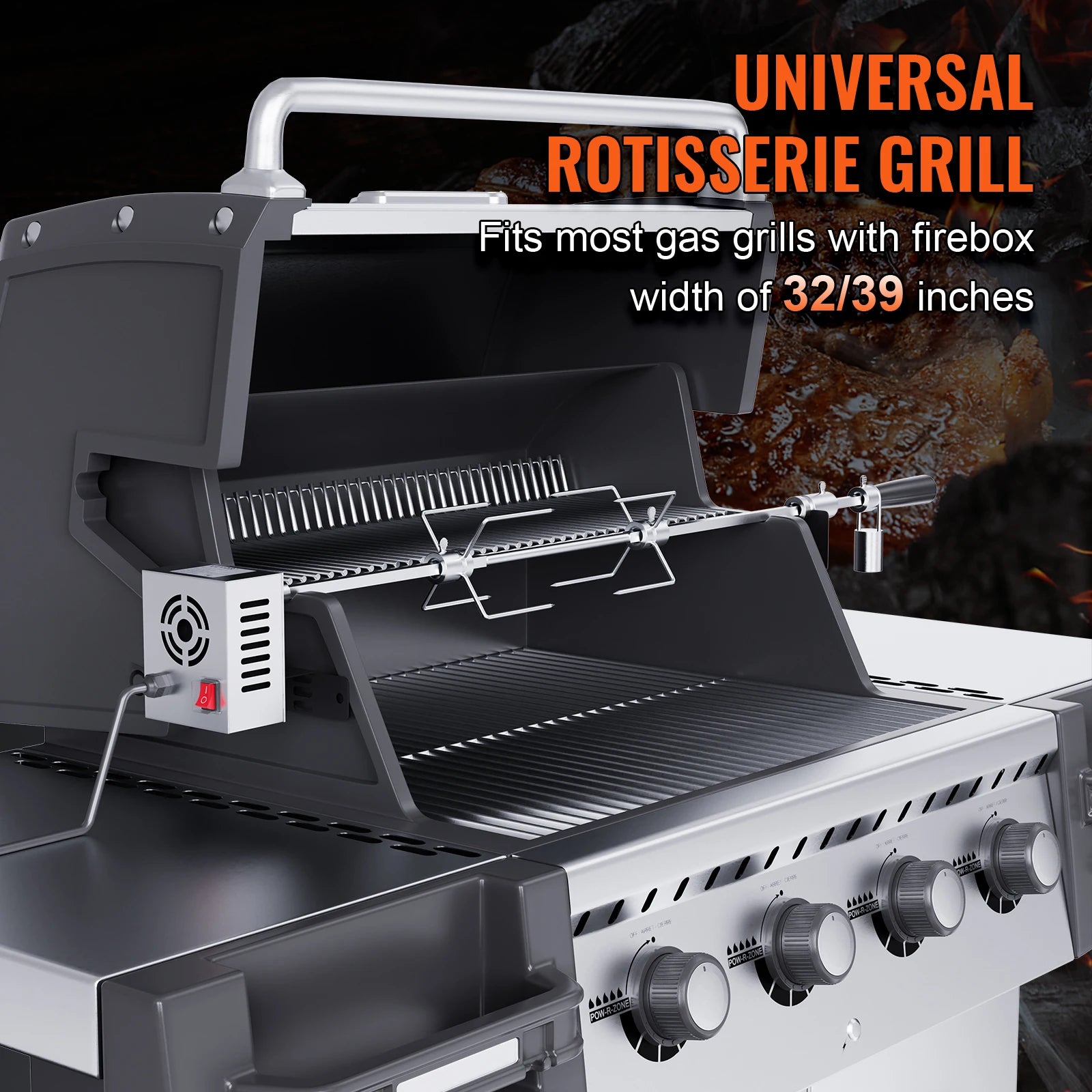 SucceBuy 39-56inch Universal Grill Rotisserie Kit for Grills Electric BBQ Grill w/Motor Stainless Steel Automatic Grilling Kit