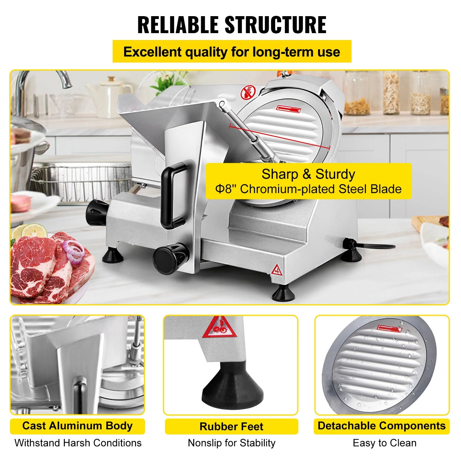 SucceBuy Meat Slicer 200W/240W/320W/340W Electric Deli Food Slicer Adjustable Thickness Commercial and Home Use Cut Meat Cheese