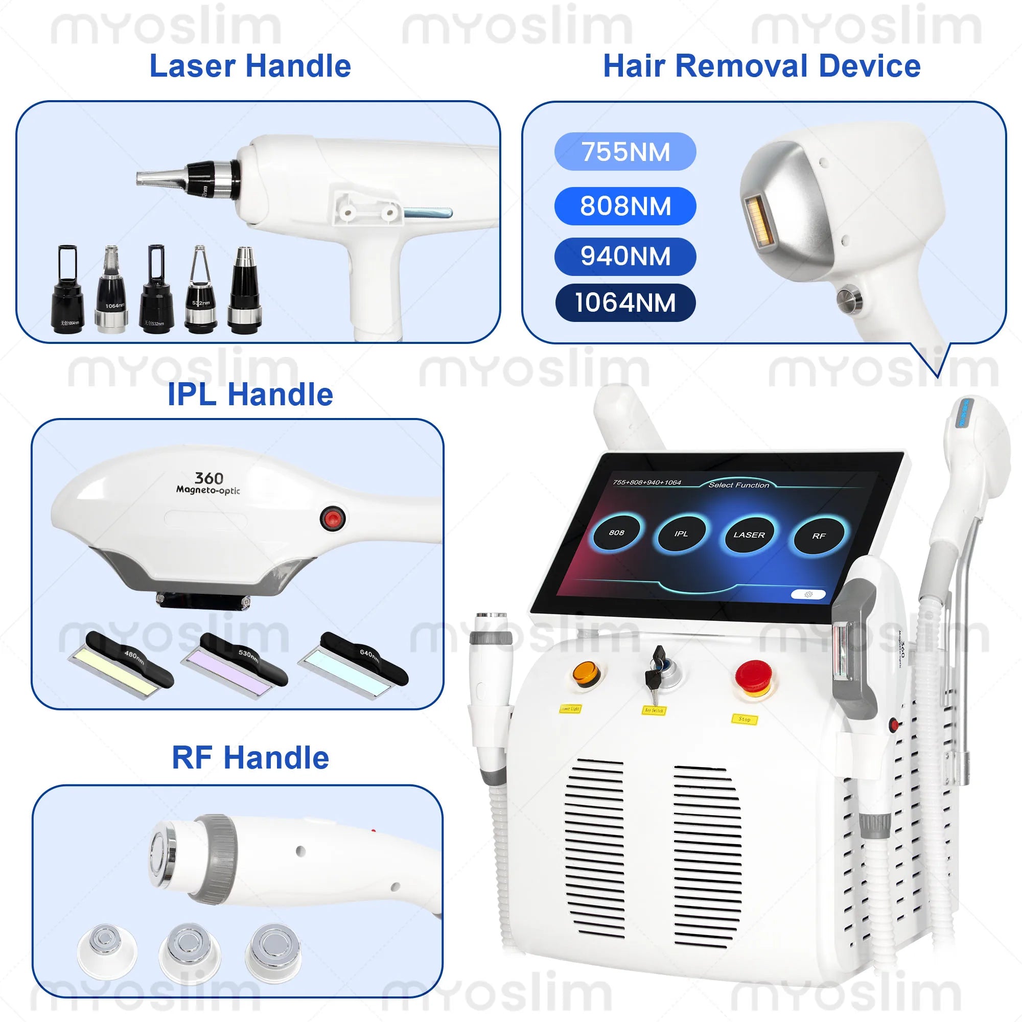 4-in-1 Professional 5000W 4 Wavelength Diode Laser IPL Hair Removal Device Pico  RF Photorejuvenation Device