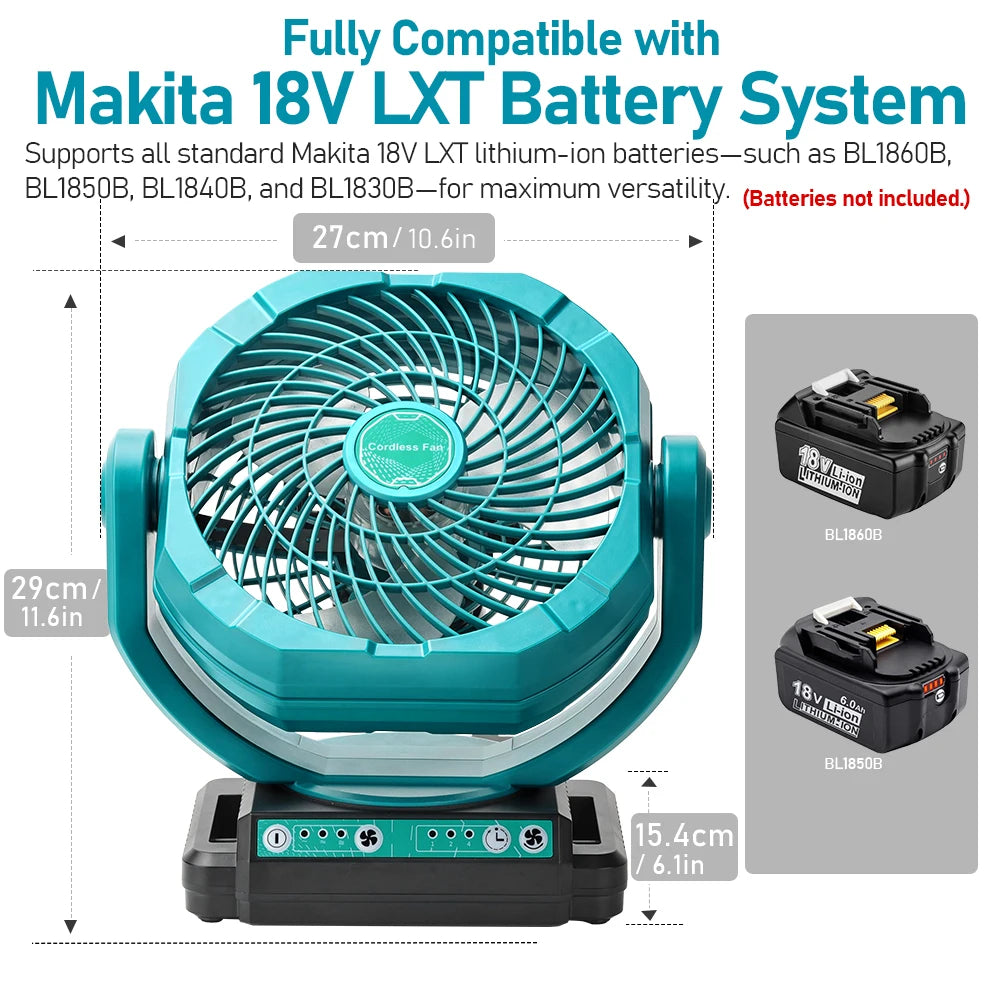 Cordless Oscillating Fan for Makita 18V Battery, 3-Speed Jobsite Industrial Camping Fan (Battery Not Included)
