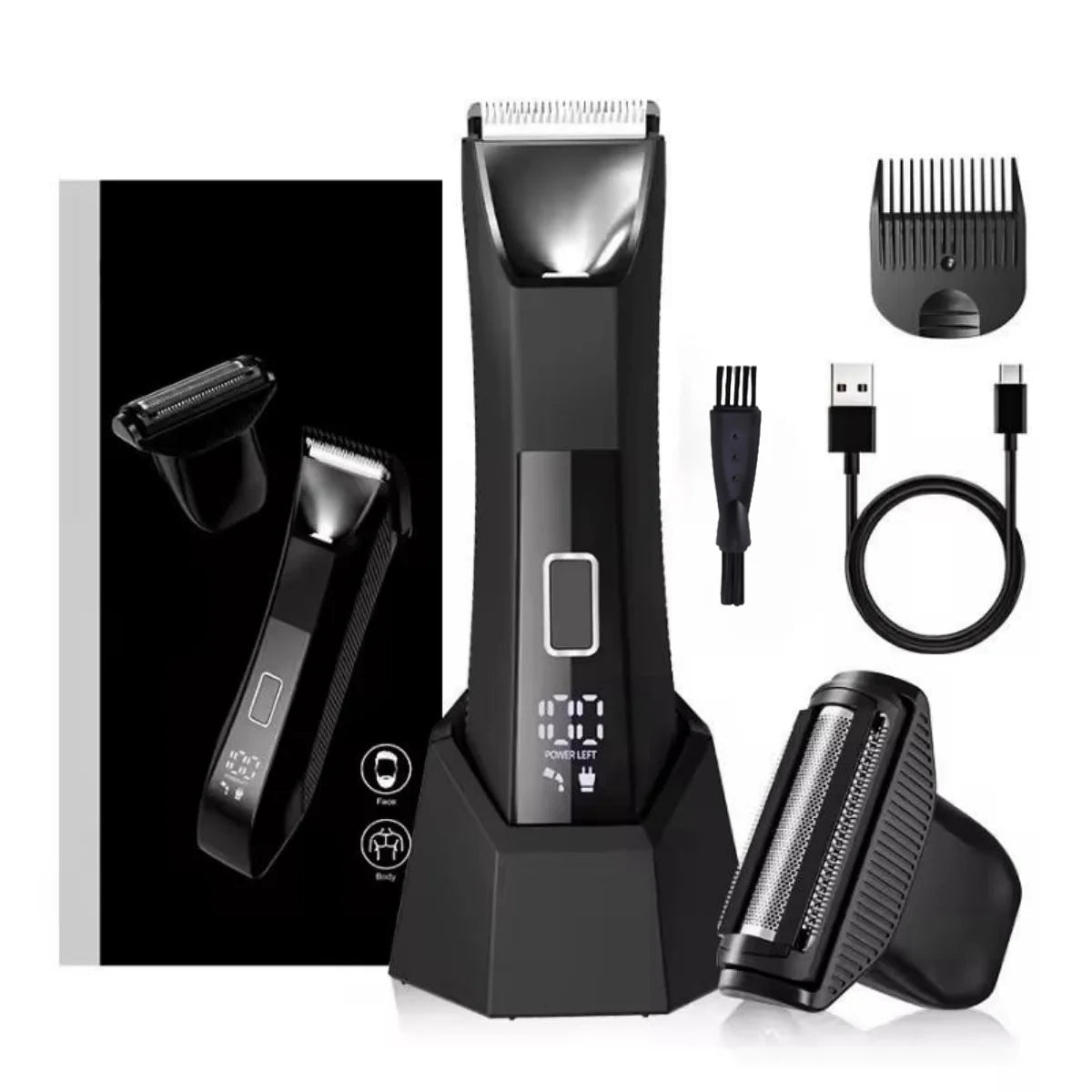 2 IN 1 Painless Face Shaver Bikini Mens Body Trimmer IPX6 Waterproof Ball Trimmer Rechargeable Electric Shaver