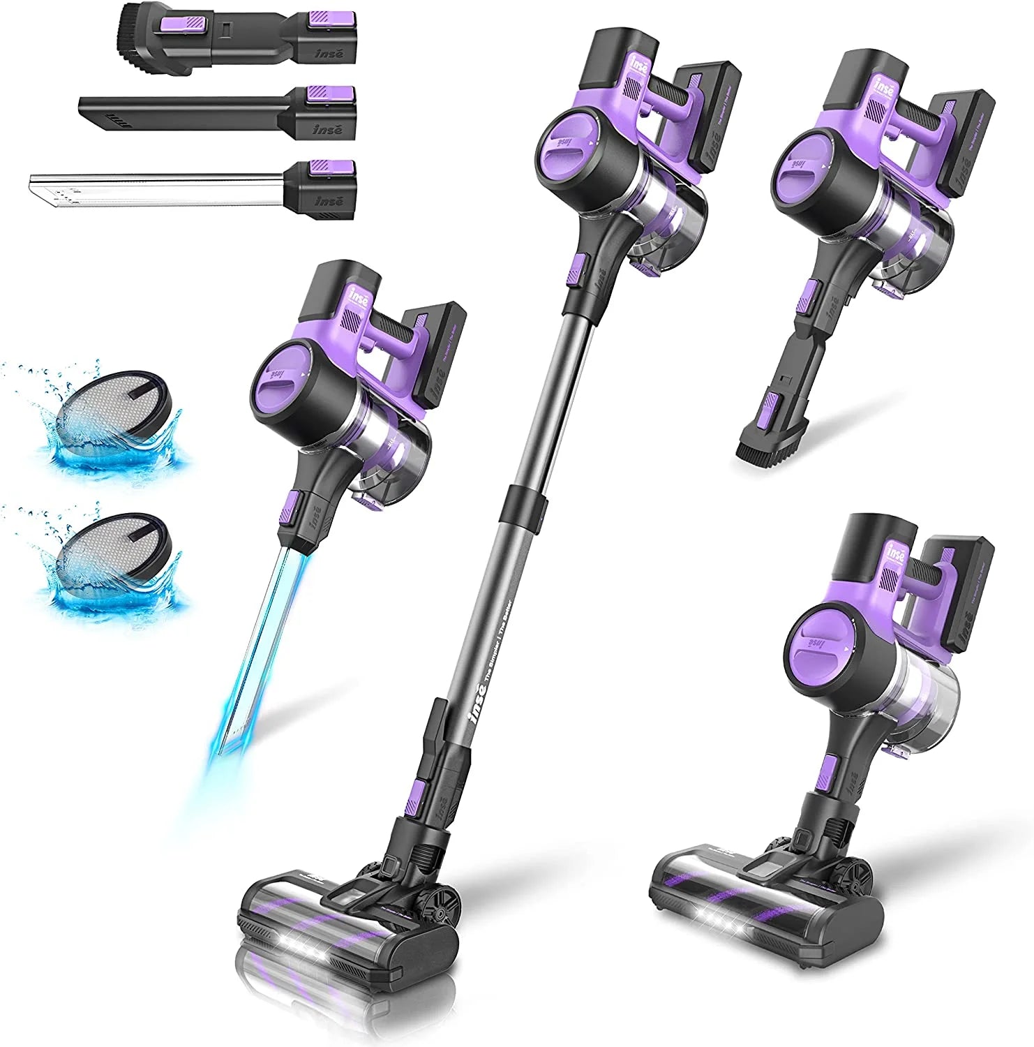 INSE S10 Cordless Vacuum Cleaner 45Kpa Powerful 6-in-1 Stick Vacuum Up to 50Min Runtime Rechargeable Battery for Carpet Pet Hair