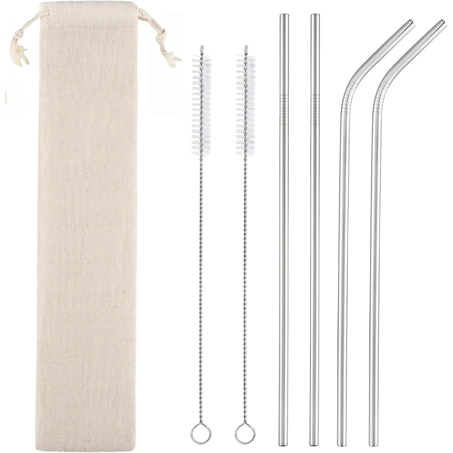 Set of 4 Reusable Metal Straws, 10.5'' Long Stainless Steel Straw with Cleaning Brushes and Case, Drinking for 30 oz and 20 oz T