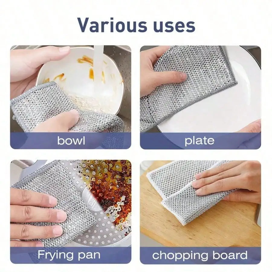 5/10/20Pcs Metal Wire Scouring Pads, Scratch‑Resistant Reusable Woven Cleaning Cloths Wet‑Dry Use For Pots Sink Stove Tableware Kitchen Use